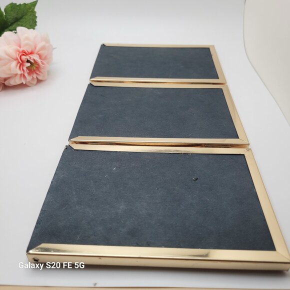 VTG Tri-Fold 3 Picture Frame Ornate Gold Tone Hinged Metal Triple 4 X 6 Photos - Picture 5 of 7